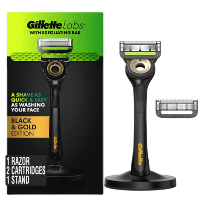 GilletteLabs Razor Black and Gold Edition (2 Count + Handle + Stand)