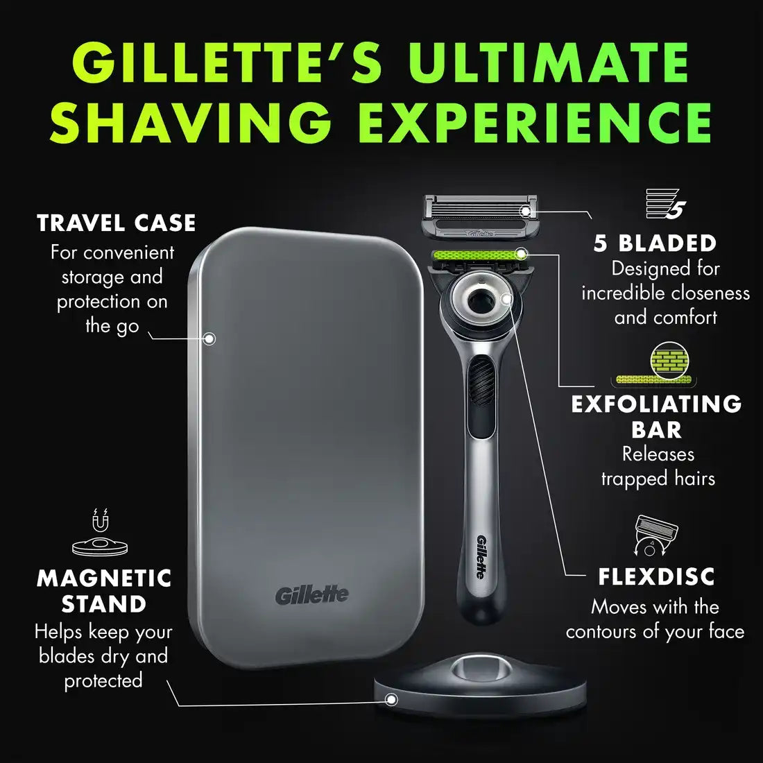 GilletteLabs Razor (1 Handle + 3 Cartridges + 1 Travel Case)